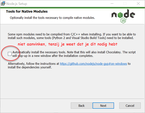Install Node.js Tools for Native modules